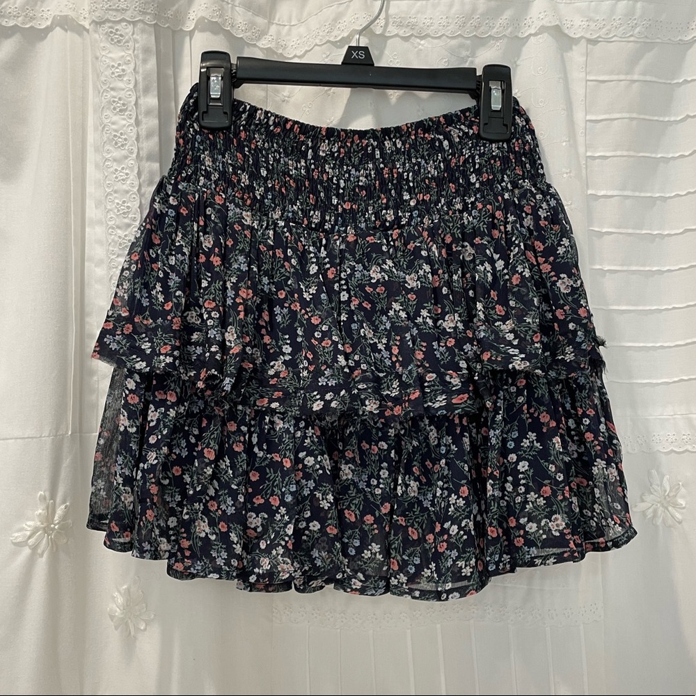 Muche & Muchette Navy Floral Ruffle Mini Skirt